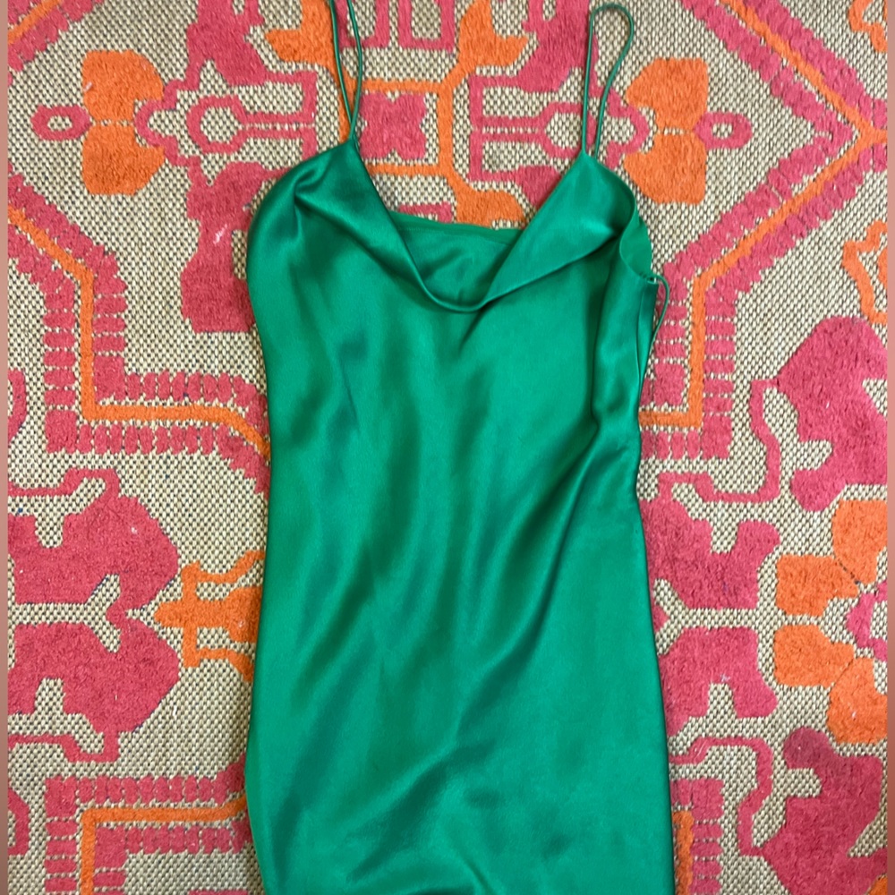 Harmony Drapey Mini Slip Dress in Dark Emerald